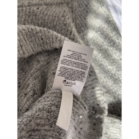 Express Women's Silver Sequined Gray Crewneck Crop Ribbed Sweater Medium - Picture 5 of 15